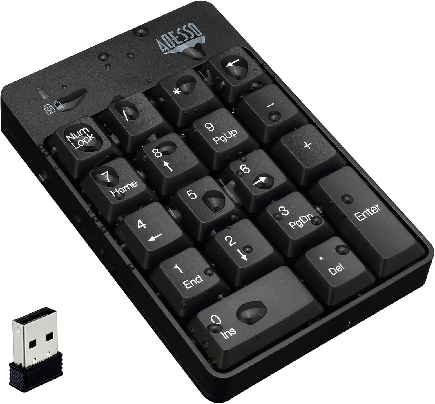 Adesso Wireless Spill Resistant 18-Key Numeric Keypad - Wireless Connectivity - RF - 30 ft - 2.40 GHz - WKB-6010UB