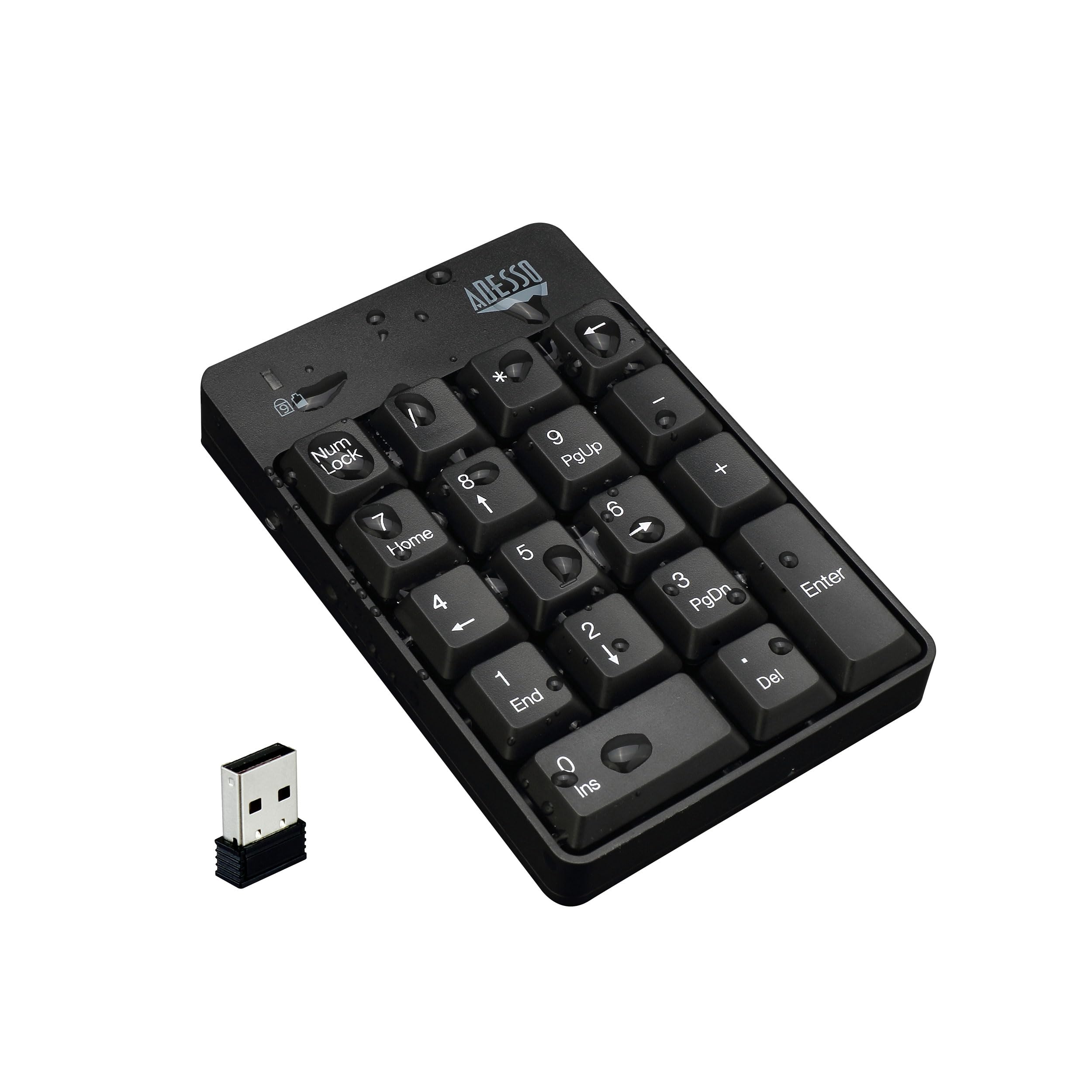 Adesso Wireless Spill Resistant 18-Key Numeric Keypad - Wireless Connectivity - RF - 30 ft - 2.40 GHz - WKB-6010UB