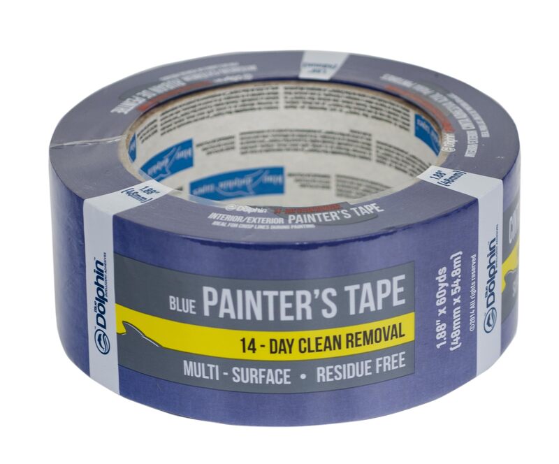 Blue Dolphin Blue Painter's Tape, 1.88 in. x 60 yds., Easy-Tear Painter’s Tape, Medium Tack, Solvent-Free, Ideal for Drywall