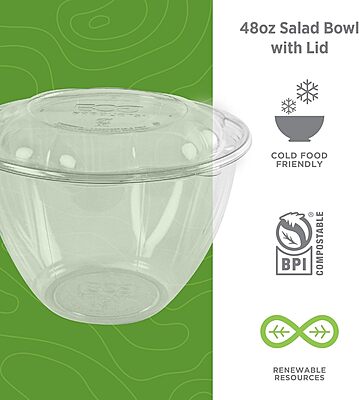 ECO-PRODUCTS Compostable Clear PLA Salad Bowls with Lids, Case of 150