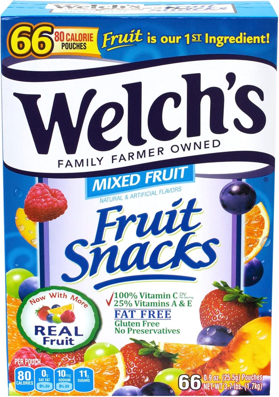 Welch's® Mixed Fruit Snacks, 0.9 oz., Box of 66 Pouches