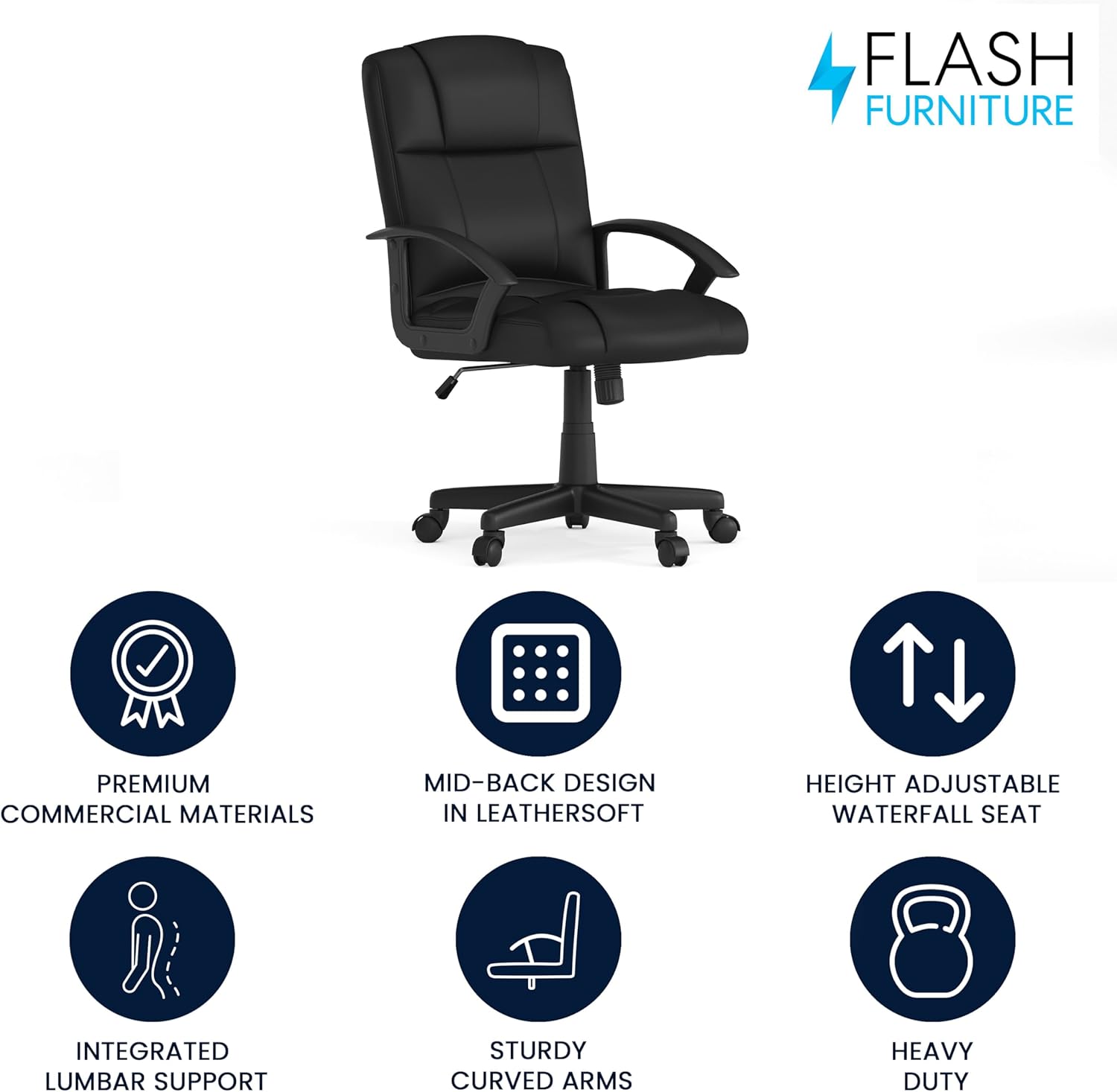 Flash Furniture Coffman Flash Fundamentals Mid-Back LeatherSoft Office and Gaming Chair