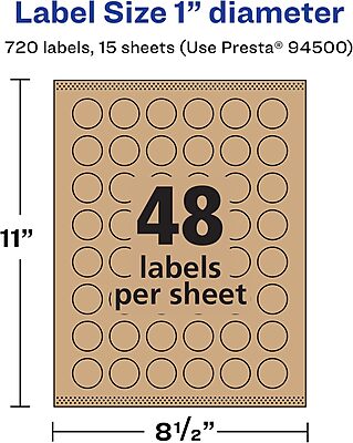 Avery Kraft Brown Round Labels, Sure Feed Technology, 1" Diameter, Print-to-The-Edge, Laser/Inkjet Printable