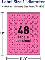 Avery Printable Round Labels, Sure Feed Technology, 1" Diameter, Bright Pink Labels, Print-to-The-Edge, Laser/Inkjet