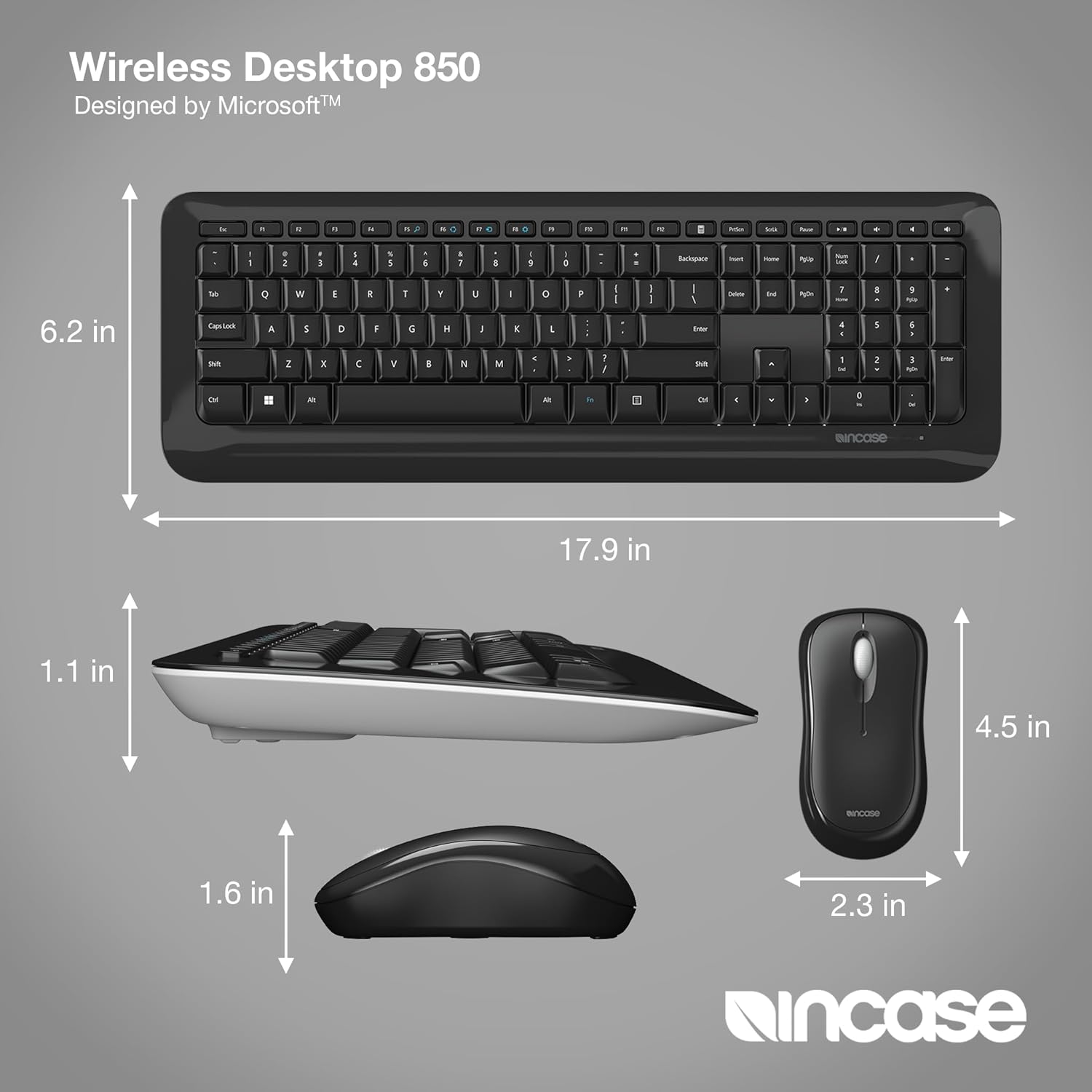 Incase Desktop 850 Keyboard & Mouse Combo – Designed by Microsoft –Wireless Connection, Precision Tracking