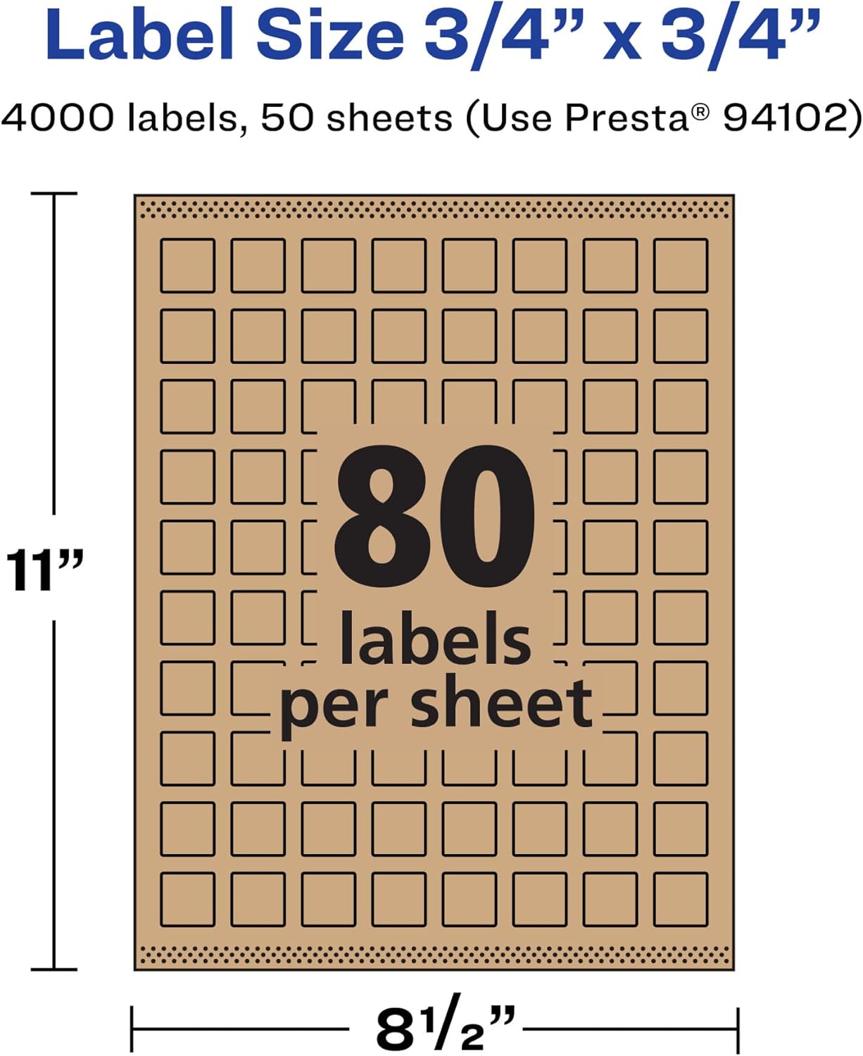 AVERY Kraft Brown Square Labels, Sure Feed Technology, 3/4" x 3/4", Print-to-The-Edge, Laser/Inkjet Printable