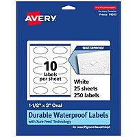 AVERY Durable Waterproof Oval Labels, Sure Feed Technology, 1.5" x 3"