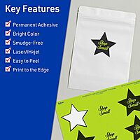 Avery Printable Star Labels, Sure Feed Technology, 2-1/4" x 2-3/8", Bright Green, Print-to-the-Edge, Laser/Inkjet
