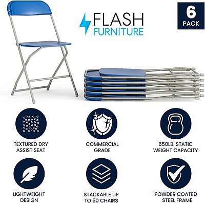 Flash Furniture Hercules Series Commercial-Grade Plastic Folding Chair - 650LB Weight Capacity