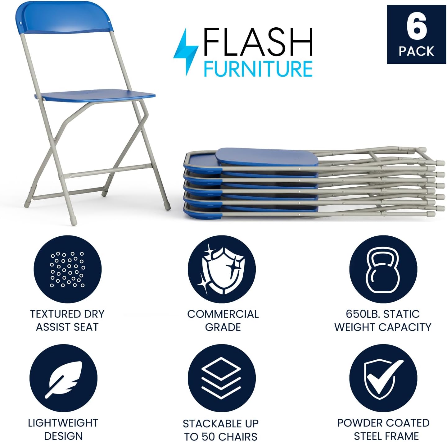 Flash Furniture Hercules Series Commercial-Grade Plastic Folding Chair - 650LB Weight Capacity