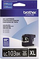 Brother Genuine High Yield Black Ink Cartridge, LC103BK, Replacement Black Ink, Page Yield Up to 600 Pages, Amazon Dash Replenishment Cartridge, LC103, 1 OEM Cartridge Black 1 Count (Pack of 1) Ink