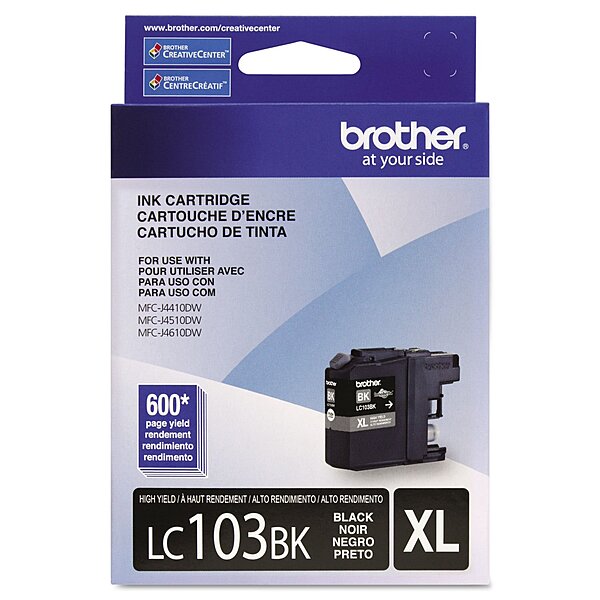 Brother Genuine High Yield Black Ink Cartridge, LC103BK, Replacement Black Ink, Page Yield Up to 600 Pages, Amazon Dash Replenishment Cartridge, LC103, 1 OEM Cartridge Black 1 Count (Pack of 1) Ink