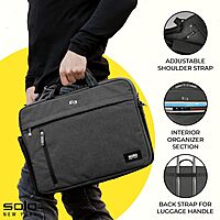 Solo New York Briefcase - Laptop Carrying Bag for Women & Men, Brief for Travel & Work, Front Zippered Pockets, Adjustable Shoulder Strap, Fits 15.6" Computer - Rivington Slim, Gray
