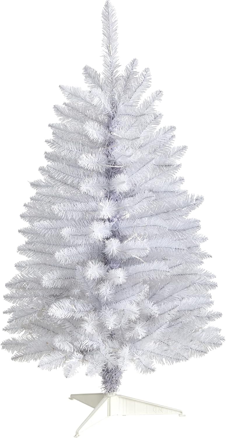 Nearly Natural 3ft. Slim White Artificial Christmas Tree with 50 Warm White LED Lights and 161 Bendable Branches