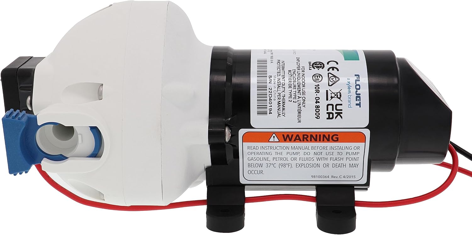 Flojet RV Water Pump R3526144D, 12 VDC 3-Chamber - Small Water Pump Ideal for Boats/Camper-Trailers - 3 GPM