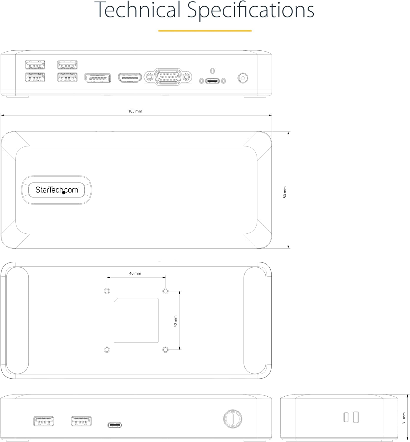 StarTech.com Dual-Monitor USB-C Docking Station, DisplayPort & HDMI or VGA, Multi Monitor Dock up to 4K 60Hz - USB 3.2/3.1 (5Gbps) Type-C Dock - 7X USB Hub, 85W PD, Windows & ChromeOS, TAA