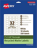 Avery EcoFriendly Matte White Recycled Rectangle Labels, 1" x 1.5", Print-to-The-Edge, Matte White Labels, Permanent Adhesive, Laser/Inkjet Printable, 320 Total