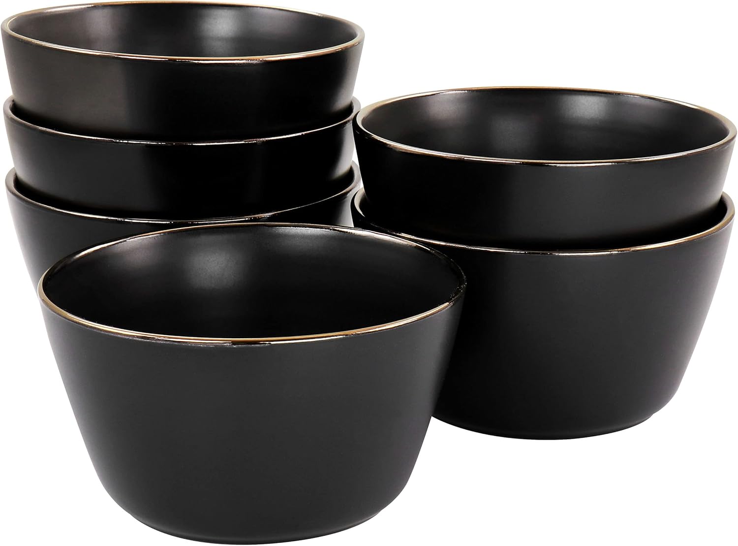 ELAMA 6-Piece Stoneware Bowl Set with Gold Rim