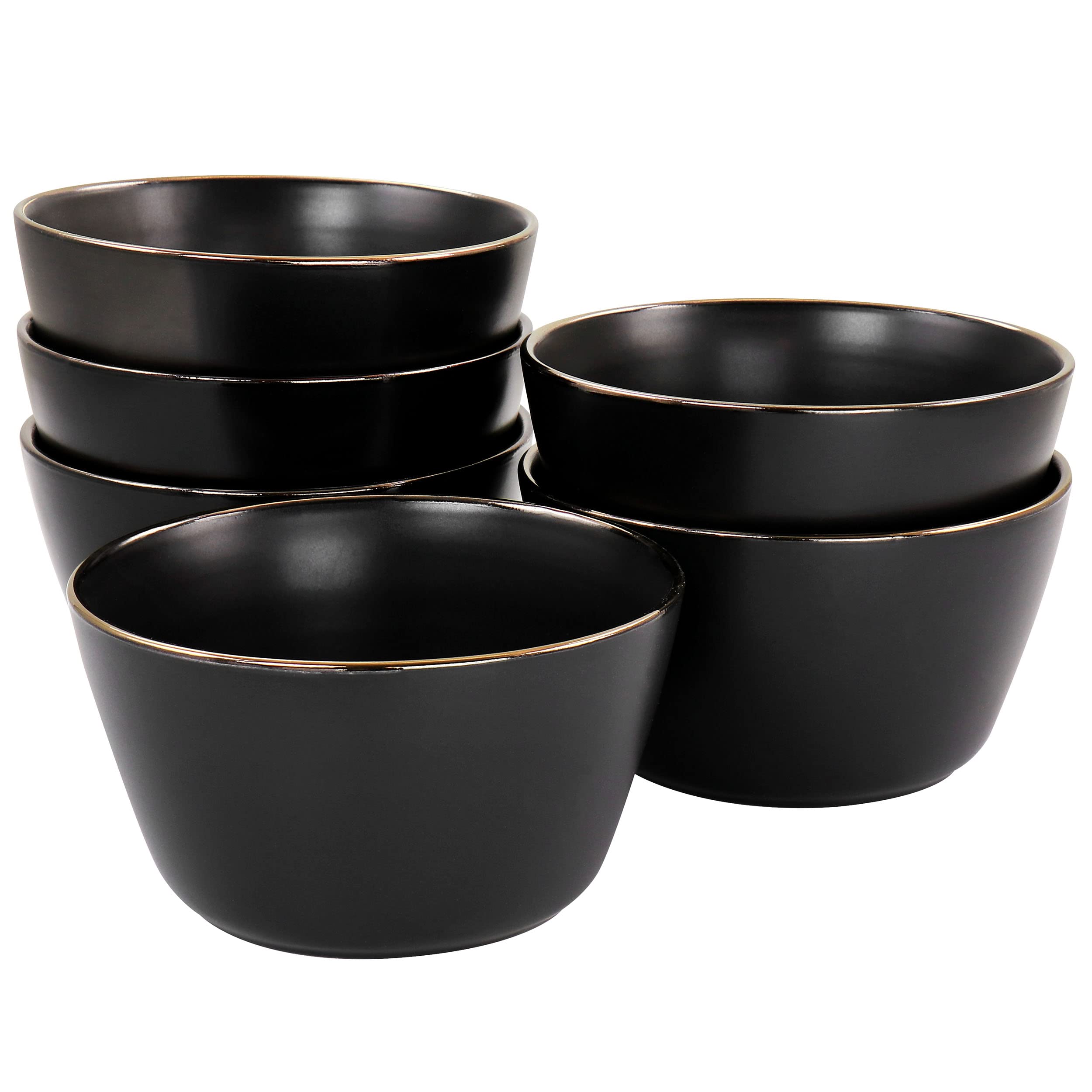 ELAMA 6-Piece Stoneware Bowl Set with Gold Rim