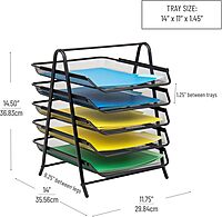 Mind Reader 5-Tier Paper Tray and 10 File Folders Desktop Organizer, 14-1/2inH x 14inW x 11-3/4inD, Black