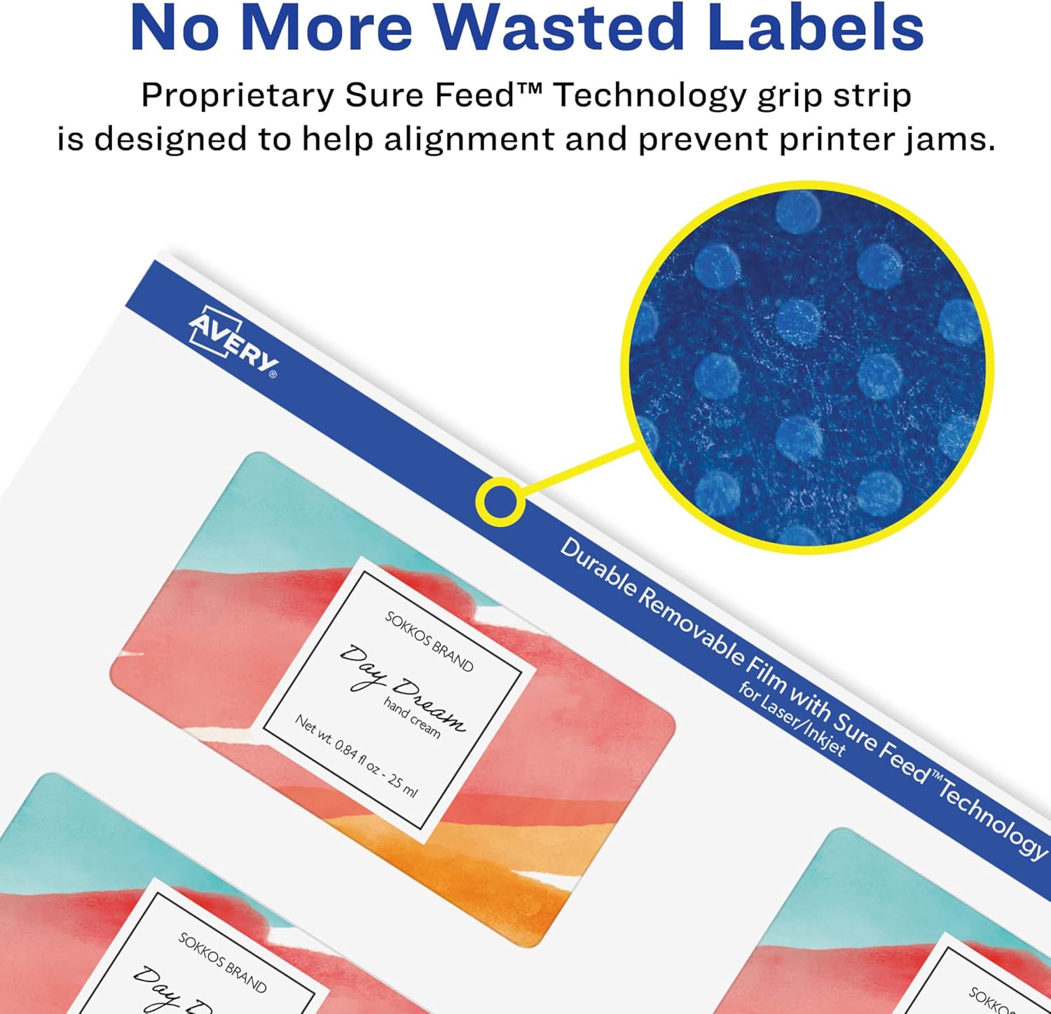 Avery Durable Removable Rectangle Labels, Sure Feed Technology, 1.5" x 2.75", Matte White Film