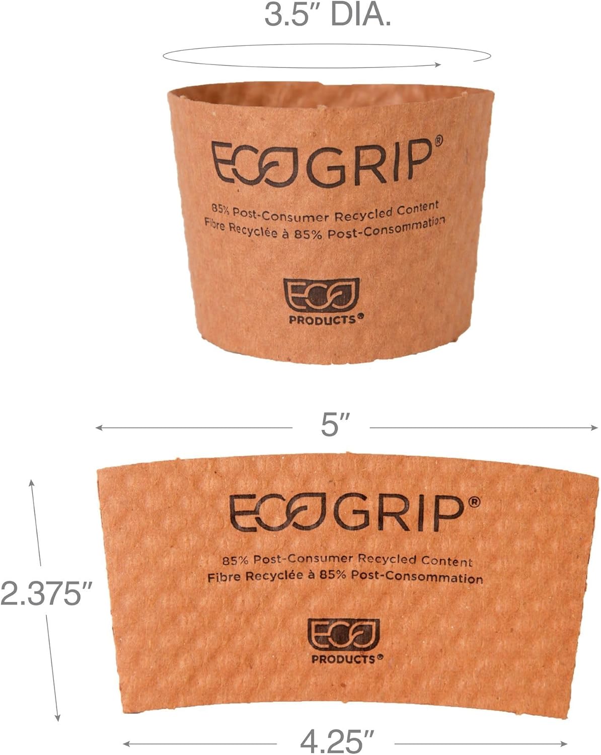 ECO PRODUCTS Recycled Coffee Cup Sleeves, Case Of 1300, Fits 10-20oz Hot Cups, Compostable