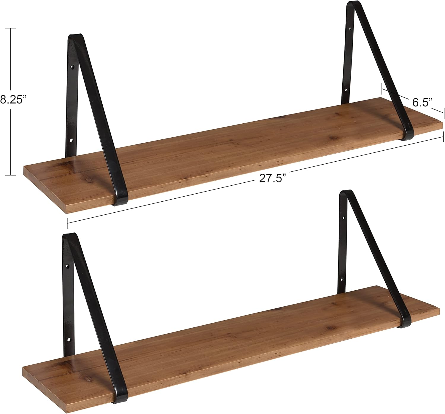 KATE AND LAUREL Soloman Wooden Floating Shelves with Metal Brackets
