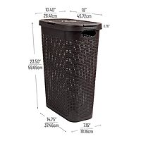 Mind Reader 40L Slim Laundry Hamper with Lid, Wicker-Style Plastic