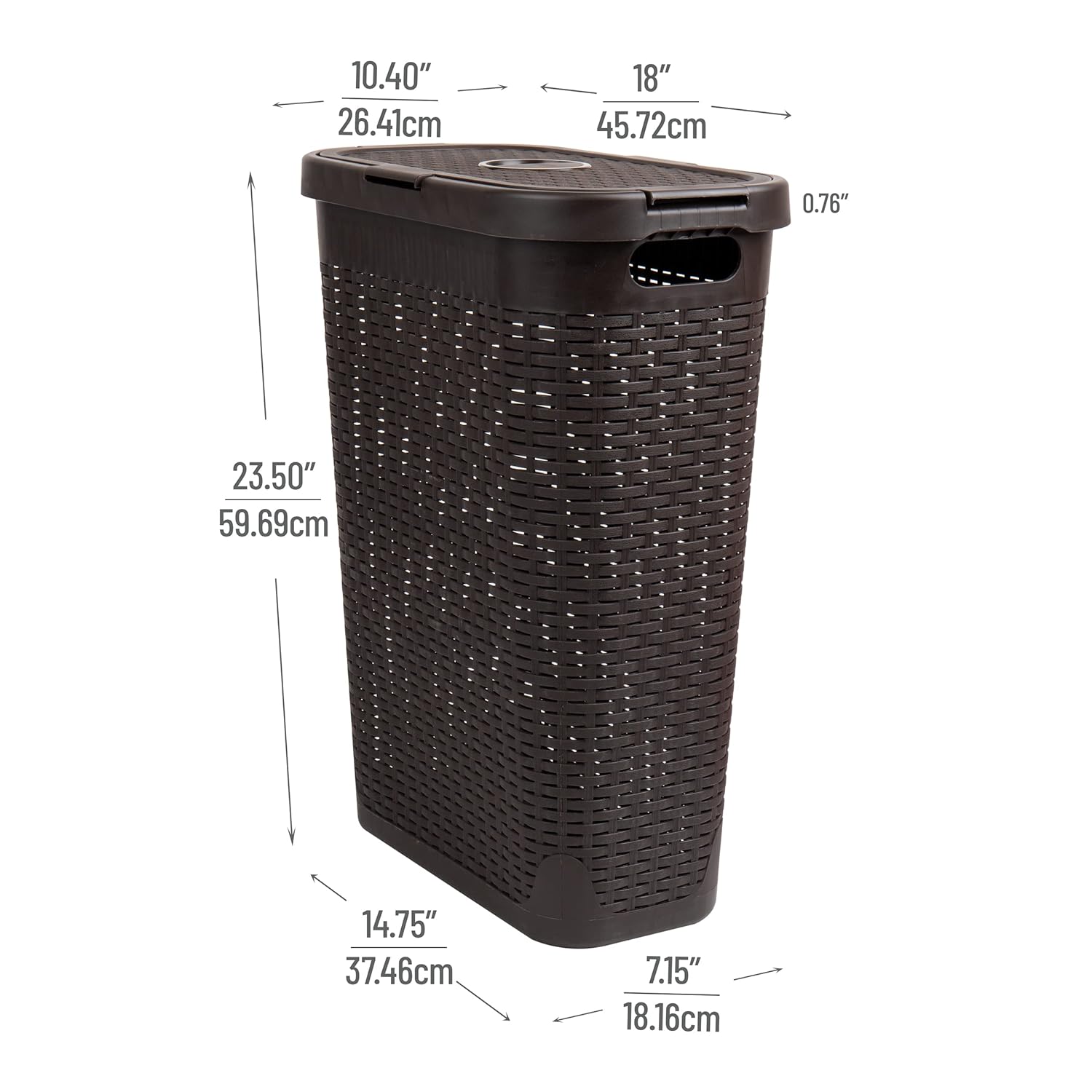 Mind Reader 40L Slim Laundry Hamper with Lid, Wicker-Style Plastic