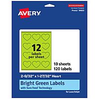 Avery Printable Bright Green Heart Labels, Sure Feed Technology, 2-9/32" x 1-27/32", Print-to-the-Edge, Laser/Inkjet