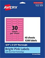 AVERY Printable Rectangle Labels, Sure Feed Technology, 3/4" x 2-1/4", Bright Pink, Print-to-Edge, Laser/Inkjet