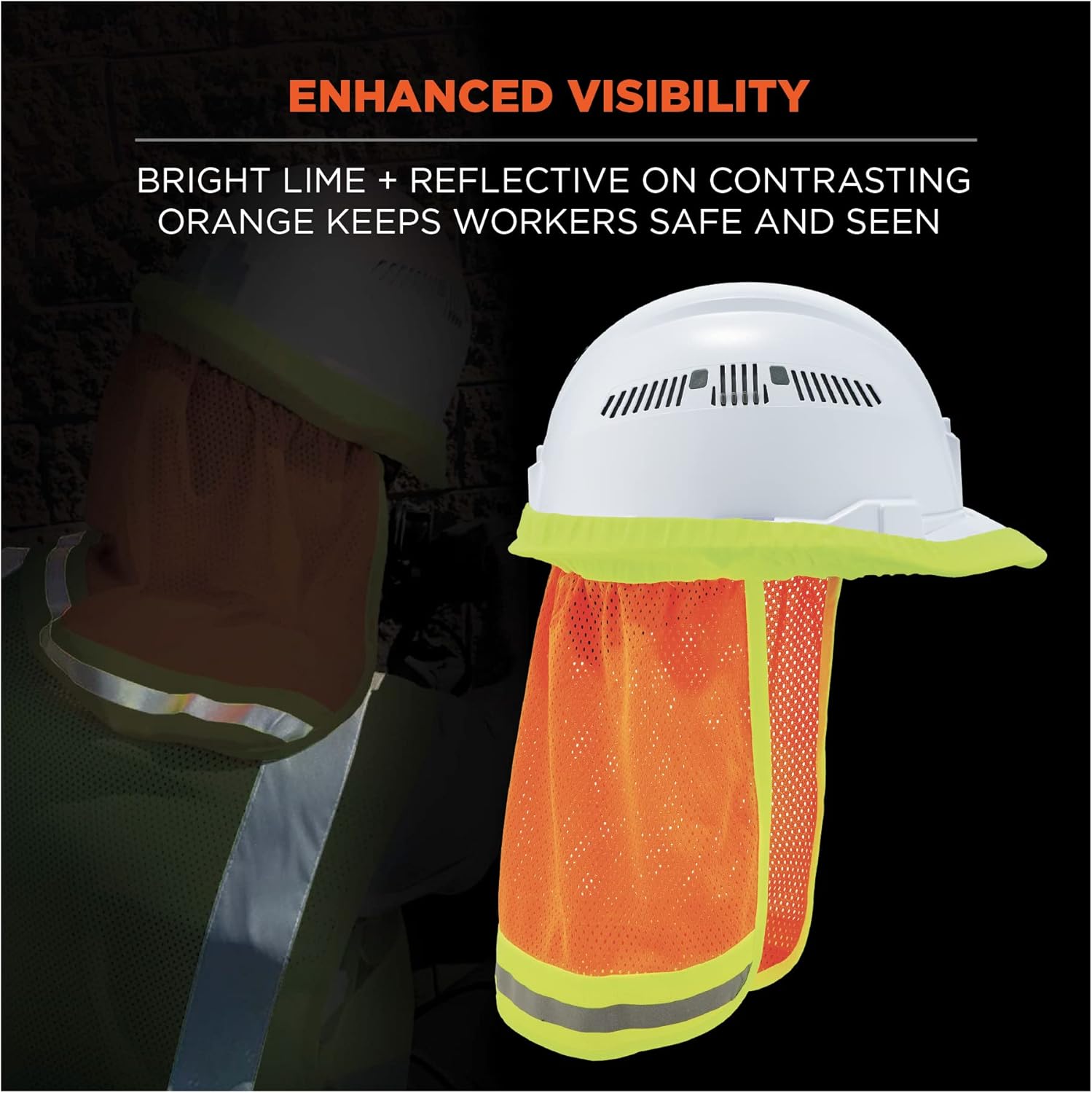 Ergodyne GloWear 8005 High Visibility Reflective Mesh Hard Hat Neck Shade, Orange
