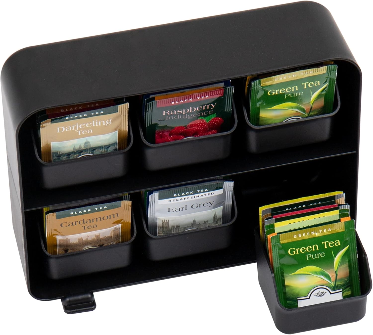 Mind Reader Tea Bag Organizer, Tea Station Organizer, Countertop Storage, Kitchen, Plastic, 10.25 x 3.25 x 7.75 inches, Black