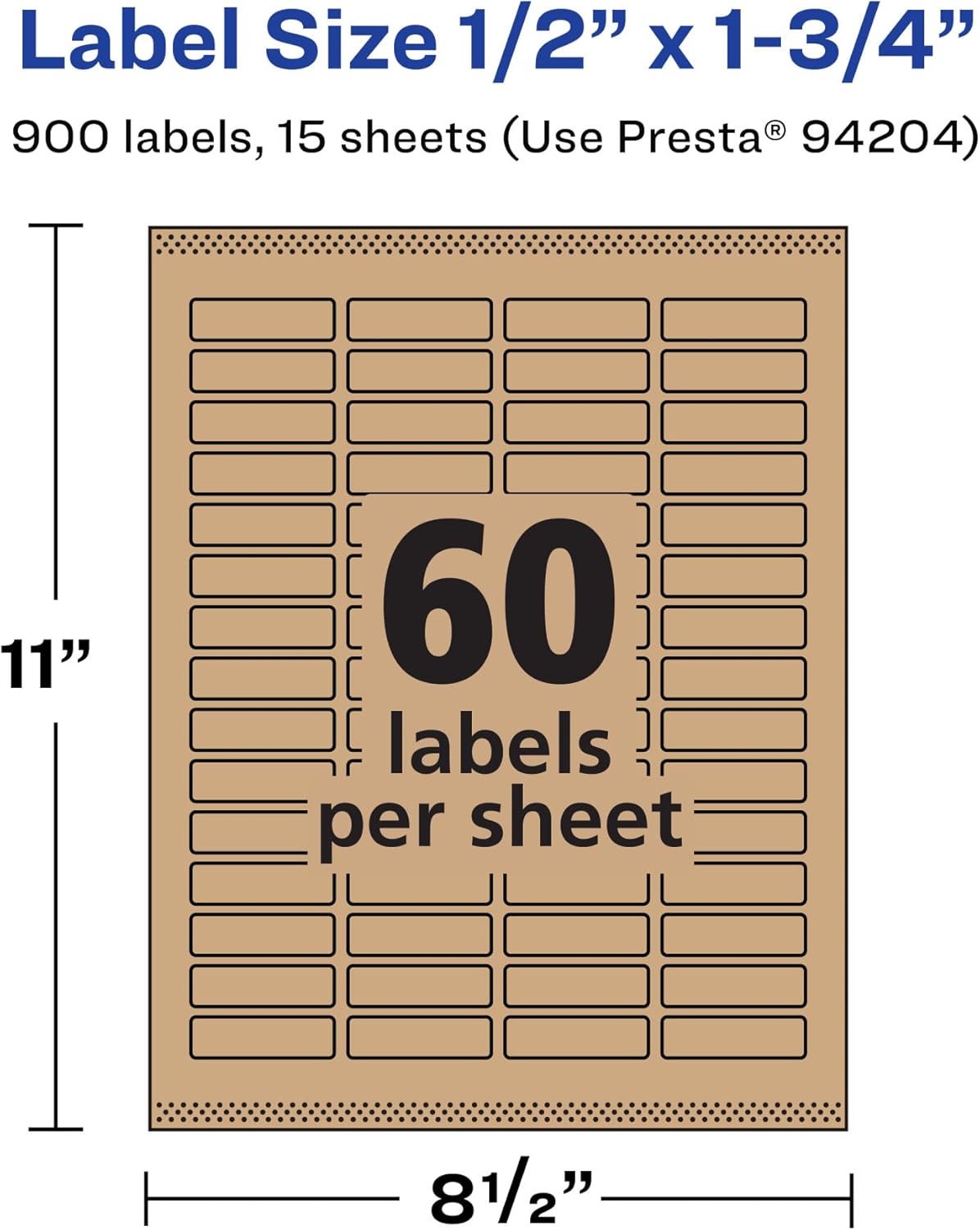 Avery Kraft Brown Rectangle Labels, Sure Feed Technology, 0.5" x 1.75", Print-to-The-Edge, Laser/Inkjet Printable
