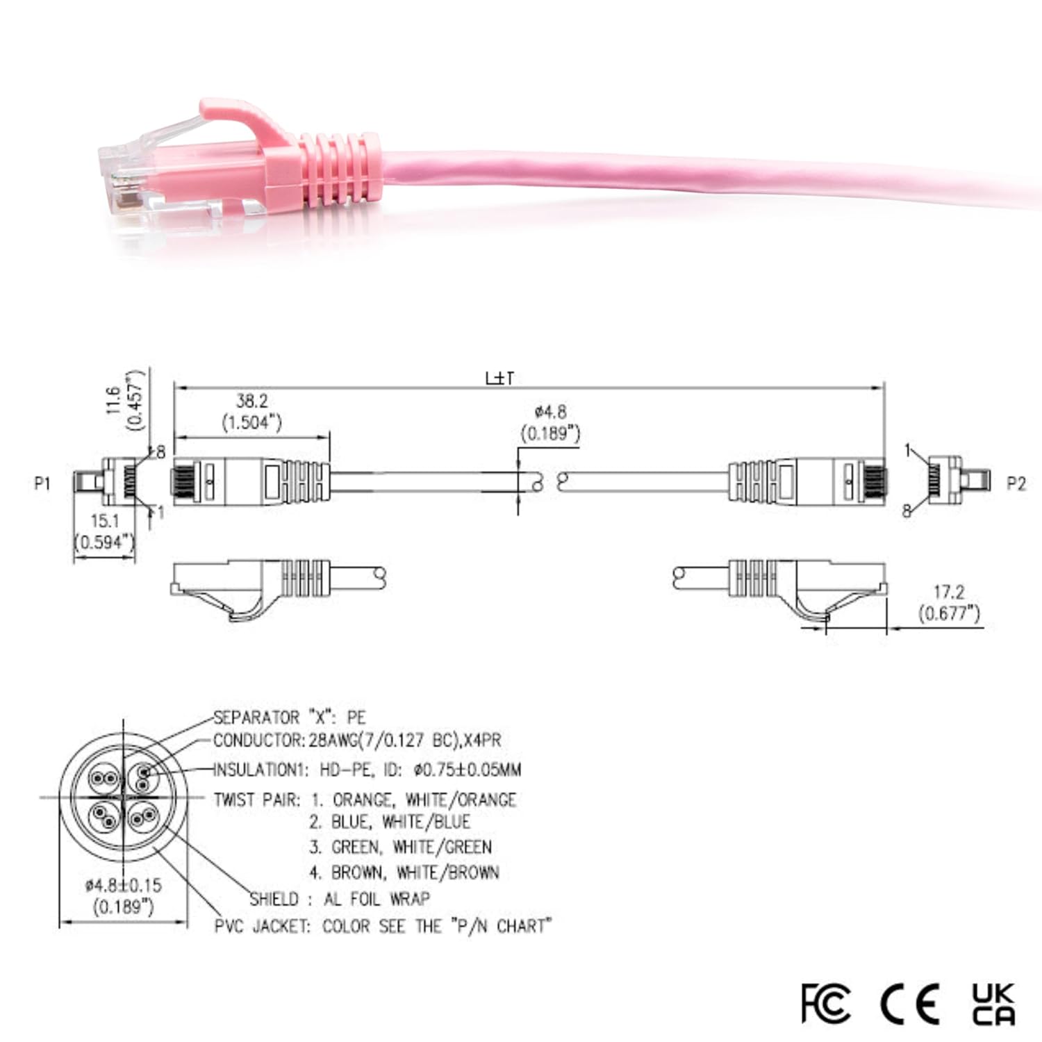 C2G Cat6a Snagless Unshielded (UTP) Slim Ethernet Patch Cable
