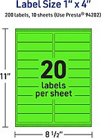 Avery Printable Rectangle Labels, Sure Feed Technology, 1" x 4", Neon Green Labels, Laser/Inkjet Printable, 200 Total, Great for Mailing and Cosmetics 200 labels