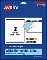 Avery Matte White Removable Rectangle Labels, Sure Feed Technology, 5" x 6"