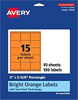 AVERY Bright Orange Rectangle Labels with Sure Feed Technology, 2" x 2-5/8", Matte, Printable