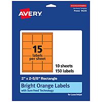 AVERY Bright Orange Rectangle Labels with Sure Feed Technology, 2" x 2-5/8", Matte, Printable