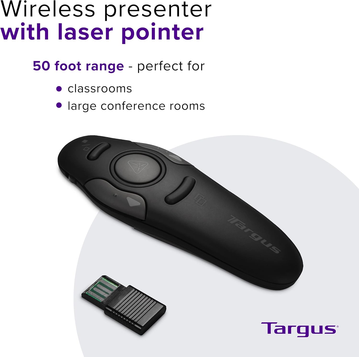 Targus Bluetooth Wireless Presentation Clicker Laser Pointer for Meetings and PowerPoint – Comes with USB Dongle