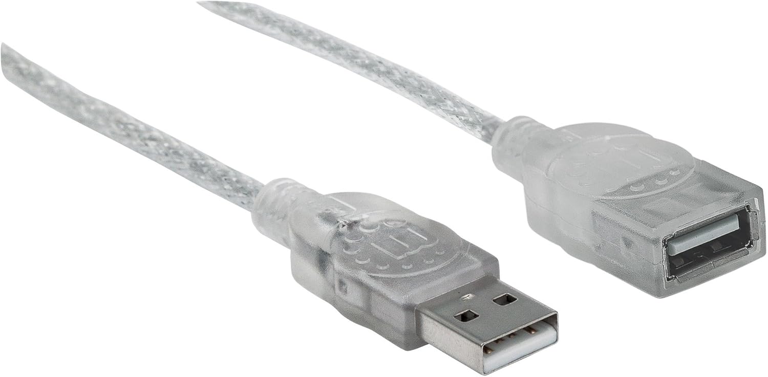 MANHATTAN 6-Feet Hi-Speed USB Device Cable A Male/A Female, Translucent Silver (336314)