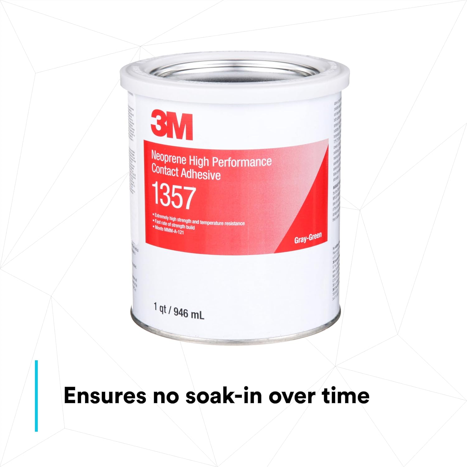 3M Neoprene High Performance Contact Adhesive 1357, Gray-Green, 1 Quart Can