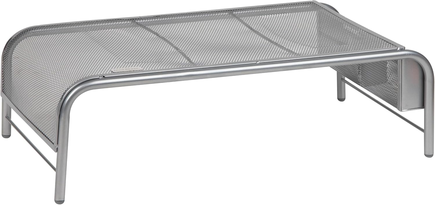 Mind Reader Monitor Stand, Ventilated Laptop Riser, Desktop Organizer, Side Storage, Metal Mesh, 20"L x 11.5"W x 5.5"H