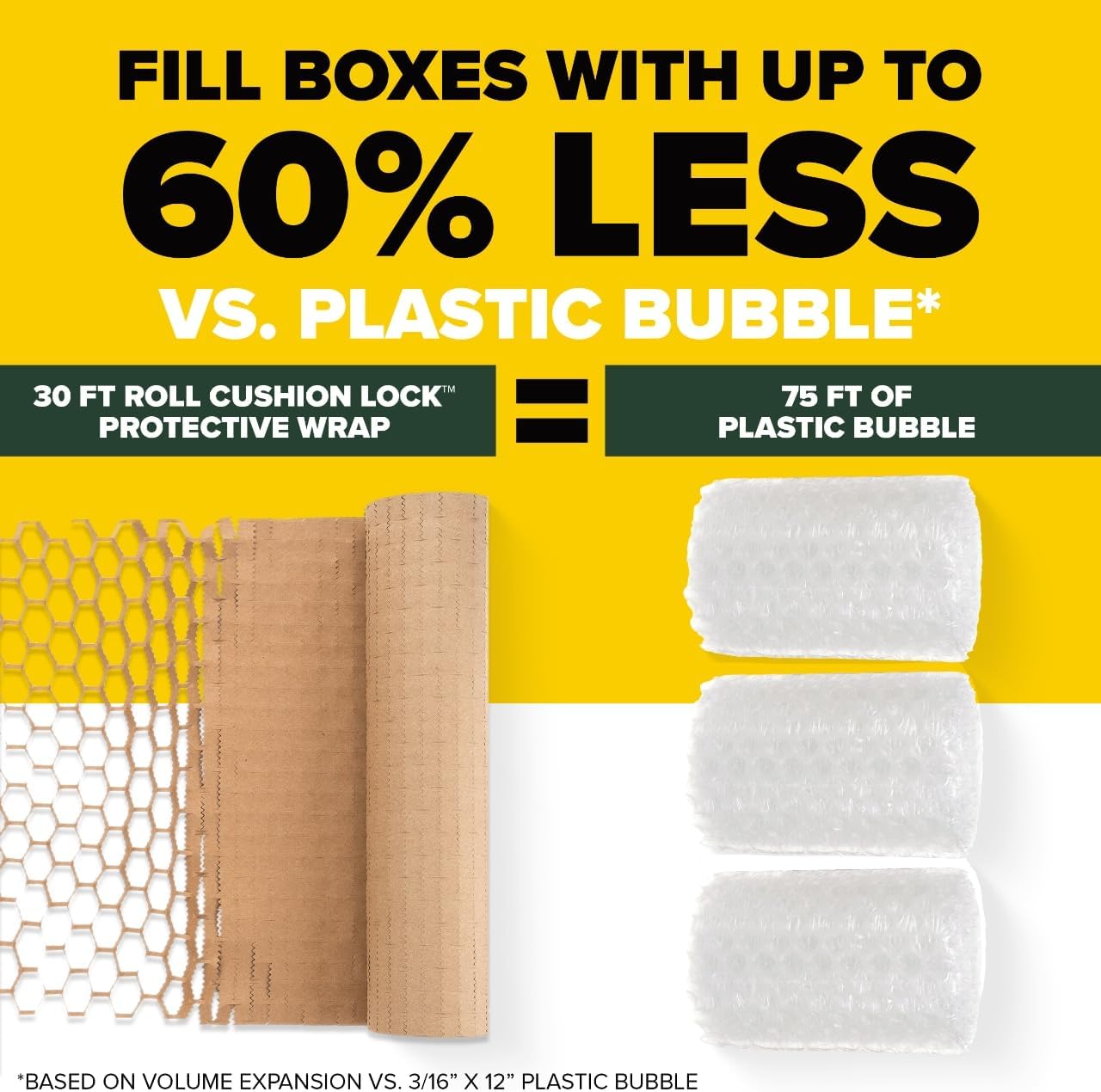 Scotch Cushion Lock Protective Wrap, 12 in. x 30 ft., Replaces Plastic Bubble, Cushions and Conforms to Secure and Protect