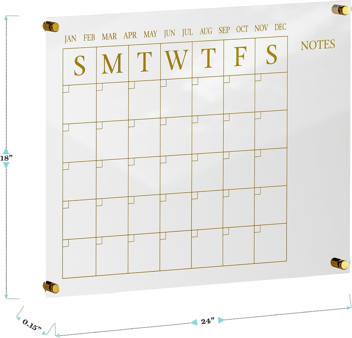Martha Stewart Grayson Acrylic Wall Calendar and Notes Board with Dry Erase Marker