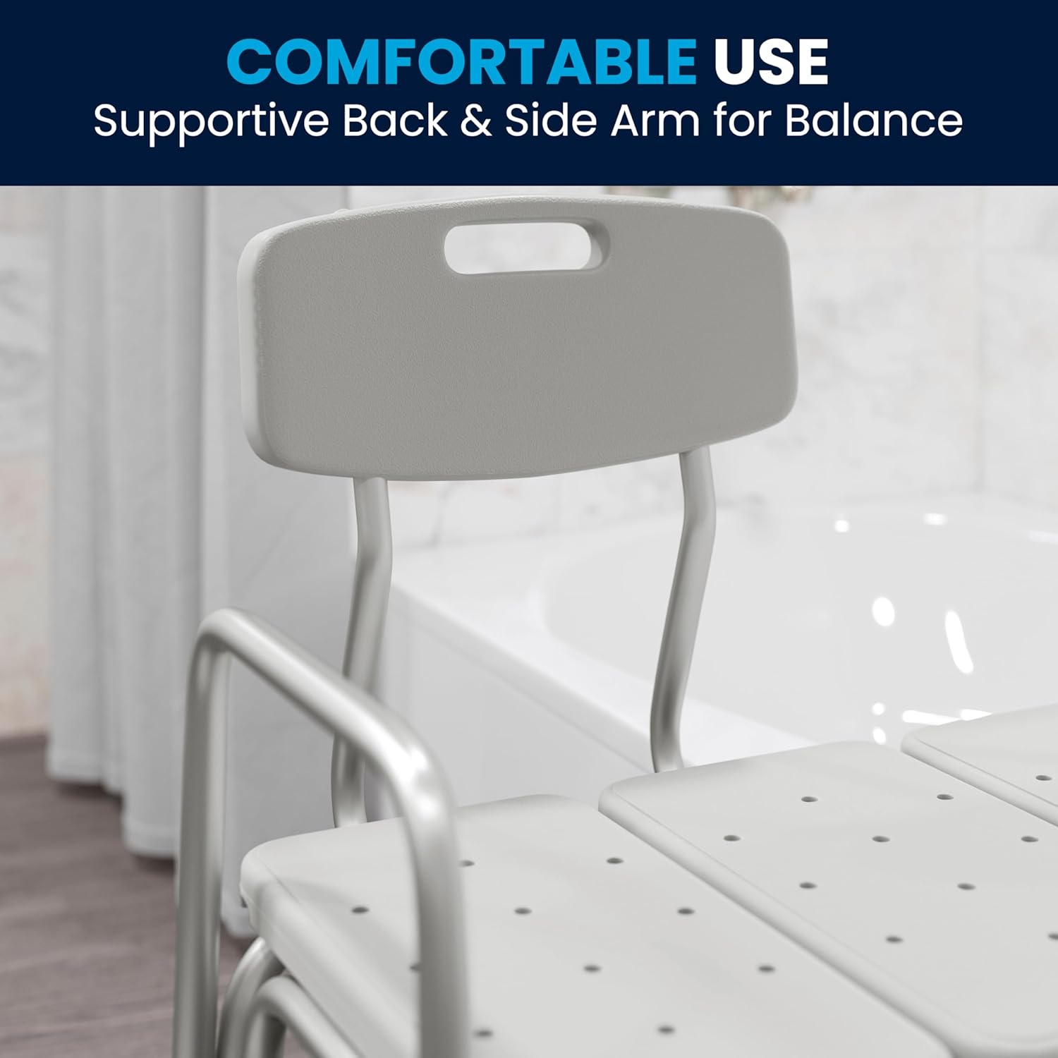 Flash Furniture HERCULES Series 300 Lb. Capacity Adjustable Bath & Shower Transfer Bench with Back and Side Arm
