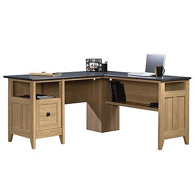 Sauder August Hill L-Shaped Corner Desk with Storage Drawer and Open Shelf for Home Office, in Dover Oak finish