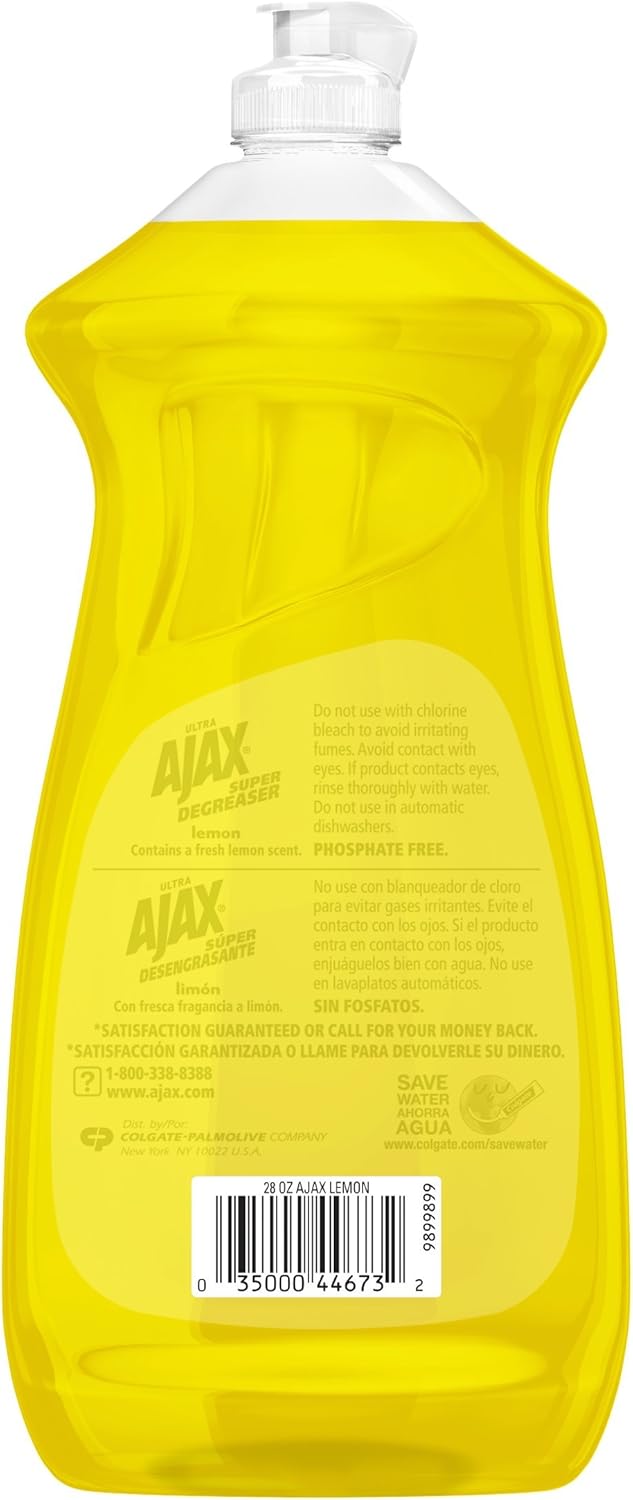 Ajax Dishwashing Detergent, Lemon Scent, 28 Oz Bottle, Case Of 9