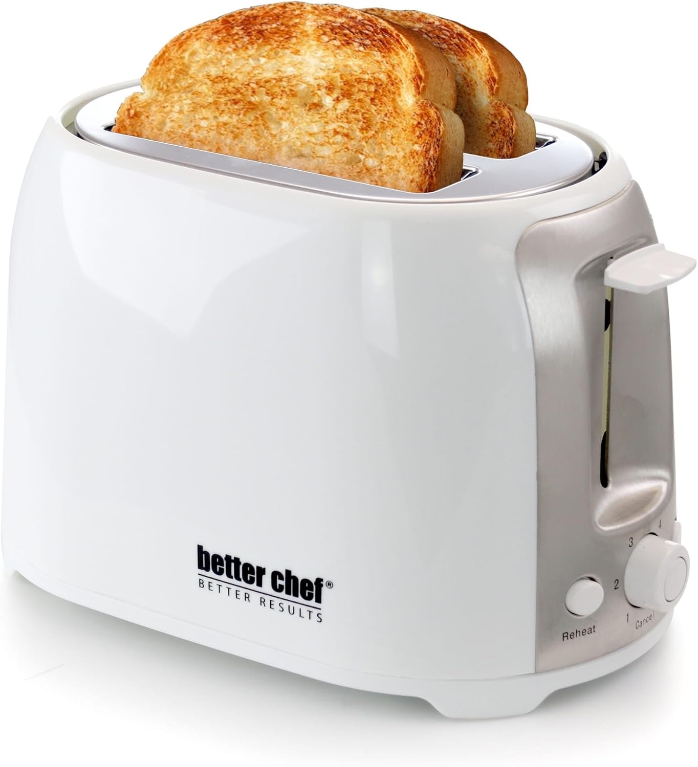 BETTER CHEF 2-Slice Wide-Slot Cool-Touch Toaster with Reheat & Defrost and Stainless-Steel Accents