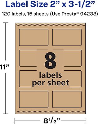 AVERY Kraft Brown Rectangle Labels, Sure Feed Technology, 2" x 3.5", Print-to-The-Edge, Laser/Inkjet Printable